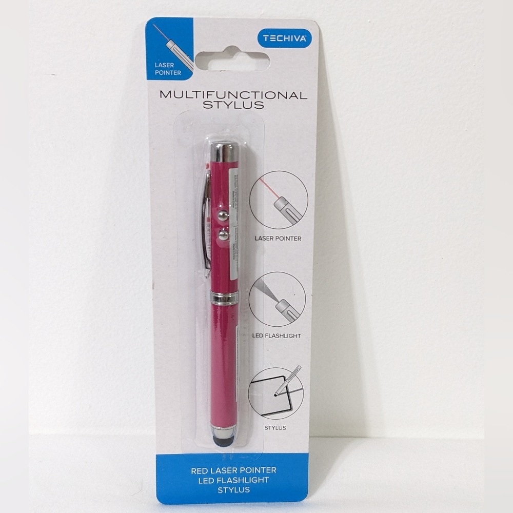 Pink Multifunctional Stylus (Red Laser Pointer, LED Flashlight, Stylus), NEW